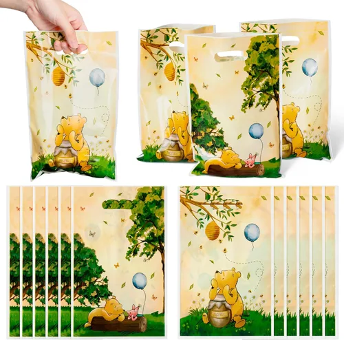 50 bolsas vintage de Winnie para fiesta, bolsas de regalo de plástico Winnie para fiestas de cumpleaños, decoraciones temáticas de Winnie, bolsa
