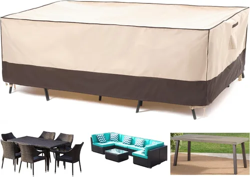 Miniatura 10 de F&J Outdoors Fundas para muebles de patio, impermeables, resistentes a los rayos UV, para juego de mesa y sillas, beige, 62"x42