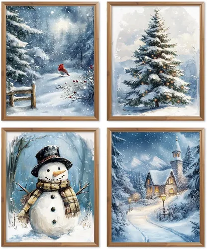 Miniatura 7 de Juego de impresiones de arte de pared de Navidad de Wheatwin, carteles de pórtico norte modernos y estéticos, decoración feliz de vacaciones