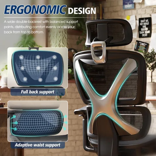 Miniatura 4 de GABRYLLY Silla de oficina ergonómica, silla de malla grande y alta con soporte lumbar, reposabrazos 3D, rotación de 215°, reposacabezas ajustable