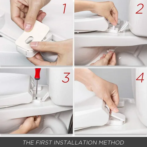 Miniatura 8 de Asiento de inodoro alargado con tapa de cierre suave, fácil de instalar, plástico, blanco, adecuado para inodoros alargados u ovalados