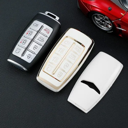 Miniatura 3 de ontto Funda inteligente para llavero con llavero de protección completa suave para Hyundai Genesis G70 GV70 G80 GV80 G90 GV90 2020-2023 (beige)