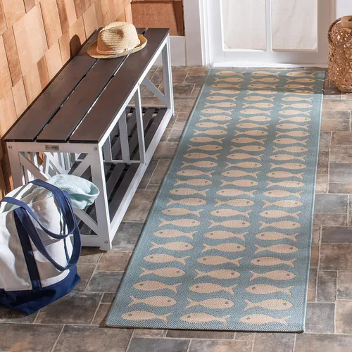Miniatura 16 de SAFAVIEH Alfombra lavable para exteriores, colección Patio de 2.3 x 6.7 pies, color negro y beige, no desprende pelusa y fácil limpieza, ideal