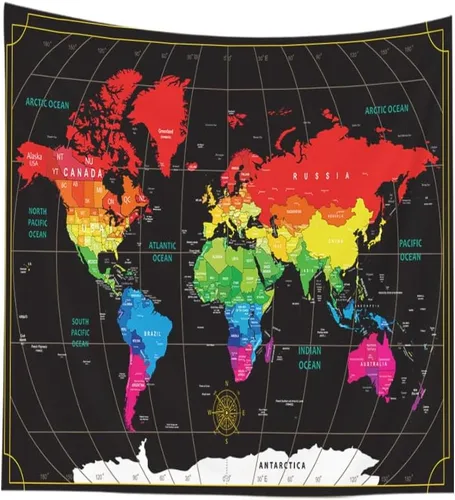 Miniatura 20 de CAPSCEOLL Tapiz de mapa del mundo para colgar en la pared, tapiz blanco y negro para decoración del hogar, 40 x 30 pulgadas, mapa para habitación