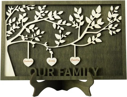 Miniatura 22 de Joyforisa Regalos para mamá y abuela, marco personalizado del árbol de la vida con corazones y nombres, marco de árbol familiar de madera Estilo 1