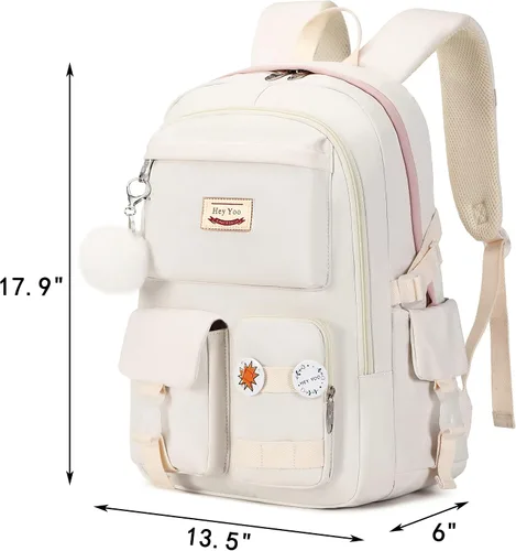 Miniatura 3 de Hey Yoo Mochila para niñas, bolsa de libros, linda mochila escolar universitaria, media escuela primaria para niñas adolescentes, Blanco, L, Lindo