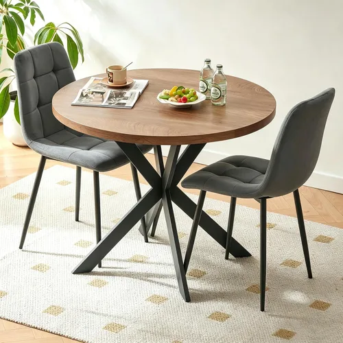 Miniatura 37 de Homedot Juego de mesa de comedor para 2, mesa de cocina de 3 piezas, juego de sillas de comedor redondas y negras para espacios pequeños, juego
