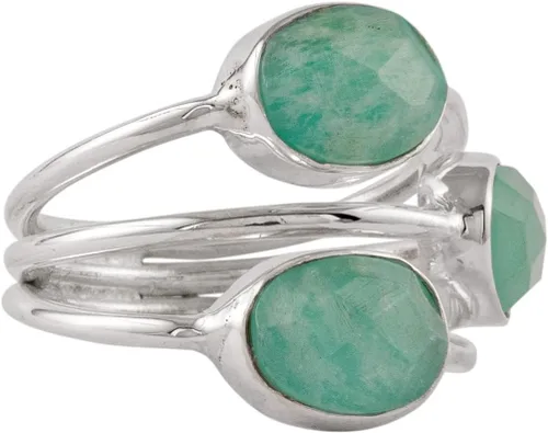 Miniatura 5 de Amazonite - Anillo de plata de ley 925 maciza hecho a mano con 3 piedras