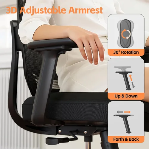 Miniatura 7 de Silla de oficina ergonómica, sillas de escritorio de oficina en casa, silla de escritorio con respaldo alto 3D, cómoda silla de computadora y silla