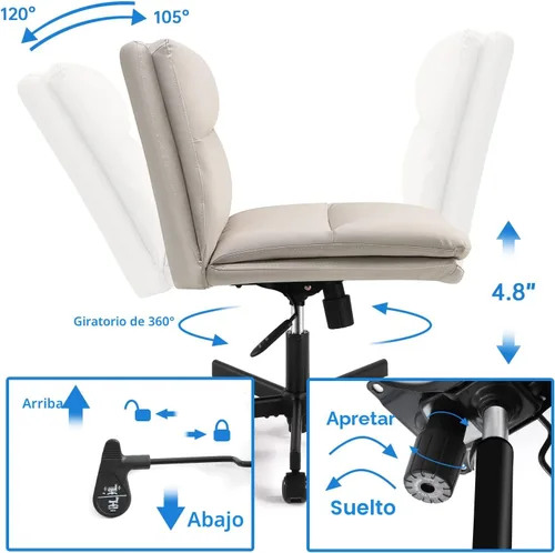 Miniatura 8 de EMIAH Silla cruzada con ruedas, sillas de escritorio de oficina en casa, silla de tocador acolchada de poliuretano, silla ergonómica de computadora