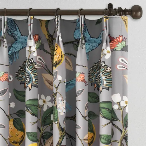 Miniatura 10 de Cortinas beige para cocina, 36 pulgadas de largo, diseño floral botánico de limón y colibrí, cortinas plisadas para oscurecer la habitación