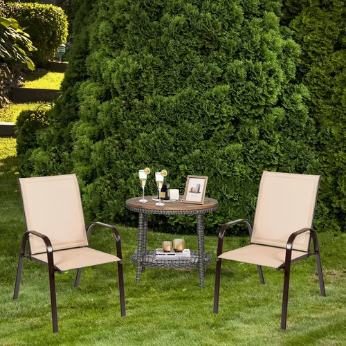 Miniatura 2 de Juego de 2 sillas de patio con marco de metal, sillas de comedor al aire libre, sillas de jardín resistentes con brazos, almohadillas