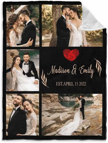 Miniatura 6 de InterestPrint Manta de fotos personalizada para pareja, novio, novia, manta personalizada de 6 fotos, manta personalizada de aniversario y boda