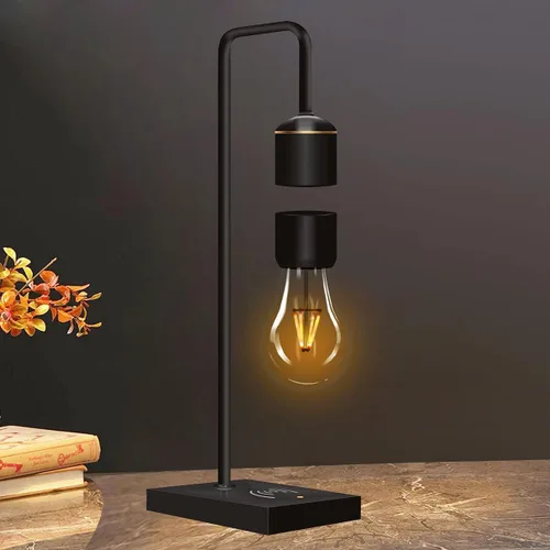 Lámpara Levitante Moderna Única con Luz Flotante y Cargador Inalámbrico Qi Integrado, Diseño Innovador y Sencillo, Luz Nocturna Decorativa Cálida