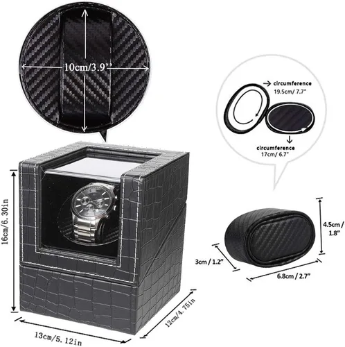 Miniatura 6 de Bobinadora automática de un solo reloj, en carcasa de madera y cuero negrocuero de fibra de carbono, motor japonés