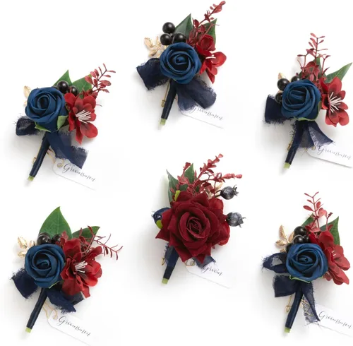 Miniatura 16 de Ling's Moment Boutonniere para Hombres Boda, Juego de 6, Novio y Padrinos Boutonniere para Boda Regreso a Casa Halloween Ceremonia Aniversario, Cena