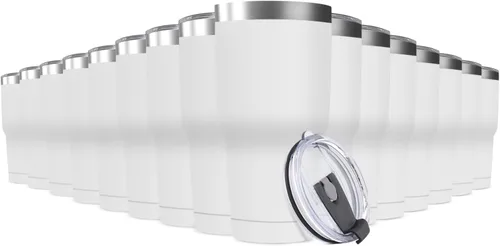 Miniatura 24 de Taza de viaje de acero inoxidable de 30 onzas con tapa, paquete de 16 vasos a granel aislados al vacío de doble pared, taza de café