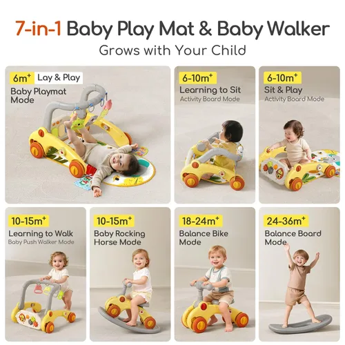 Miniatura 2 de Alfombra de juego 7 en 1 para bebés, niños y niñas de 6 a 12 meses, juguete mecedor para bicicleta de equilibrio para niños pequeños de 1 a 3 años