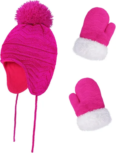 Miniatura 49 de Conjunto de guantes y gorro de invierno para niños, gorro de forro polar cálido, gorro de punto y guantes para niños y niñas