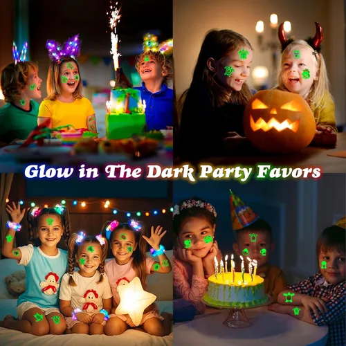 Miniatura 4 de 96 tatuajes temporales precortados de tortugas luminosas que brillan en la oscuridad para niños Suministros de decoración súper lindos