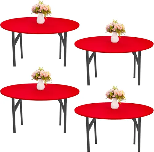 Miniatura 12 de Mantel redondo de elastano para mesa, 4 piezas, elástico, ajustable, lavable, protector de mesa para interiores y exteriores (negro)