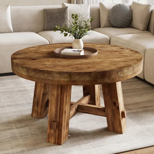 Miniatura 3 de Mesa auxiliar redonda de 31.5 pulgadas, mesa central de madera maciza con mesa gruesa para sala de estar, apartamento, espacio pequeño