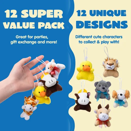 Miniatura 2 de JOYIN Paquete de 12 mini juguetes de peluche de animales al azar (12 unidades de 3 pulgadas cada uno), animales de peluche a granel para niños