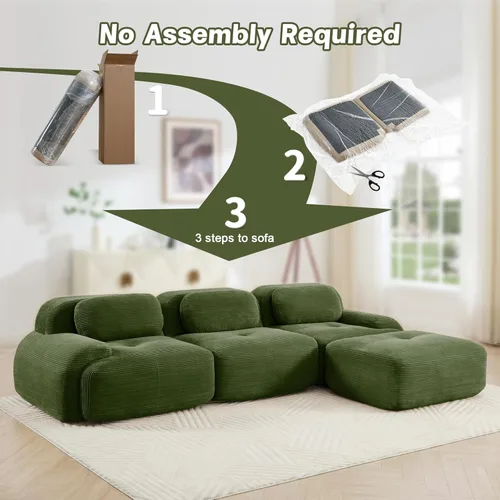 Miniatura 8 de Sofá modular sin hueso de 117 pulgadas, sofá modular en forma de L para sala de estar, sofá comprimido con asiento profundo, sofá nube de pana