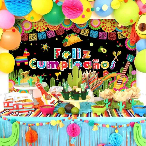 Miniatura 2 de Avezano Feliz Cumpleaños Fondo de Fiesta Mexicana Fiesta Fotografía Fondo Fiesta Cactus México Cinco De Mayo Carnaval Banner 70.8 x 43.3 pulgadas