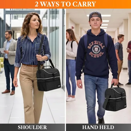 Miniatura 6 de OPUX Lonchera para hombres y mujeres, bolsa de almuerzo grande aislada para trabajo de adultos, lonchera de dos pisos para preparación de comidas