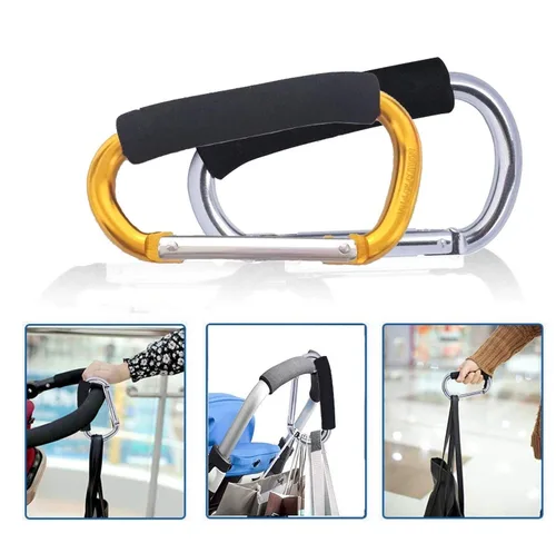 Miniatura 7 de Ganchos grandes para cochecito de mamá, 2 piezas de mosquetón, organizador de ganchos para colgar bolsos, bolsas de pañales, bolsas de compras. Clip