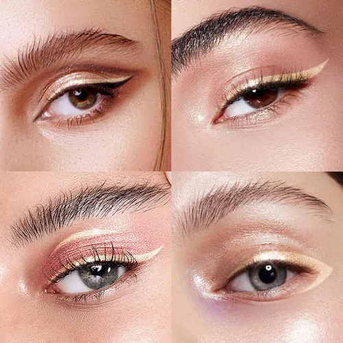 Miniatura 5 de Music Flower Delineador de ojos, delineador de ojos líquido impermeable con punta de precisión, delineadores de ojos metálicos brillantes Dorado