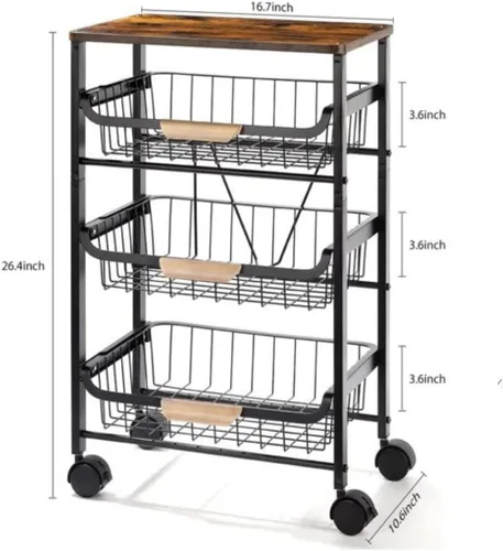 Miniatura 6 de Carrito de almacenamiento de cocina con ruedas, carrito de cocina con almacenamiento y ruedas, carrito de metal rodante de malla, carrito