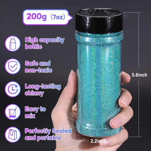 Miniatura 7 de HTVRONT Polvo de Purpurina Fina Holográfica - 200g/7oz Purpurina Turquesa para Manualidades, Purpurina Ultrafina No Tóxica para Uñas, Vasos