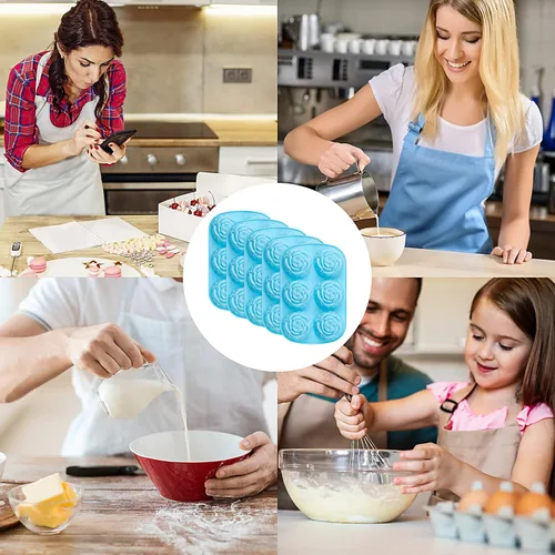 Miniatura 7 de Moldes de silicona para rosas, 5 paquetes, molde antiadherente para cubitos de hielo de flores de rosas de 6 cavidades para dulces, jabón, cupcakes