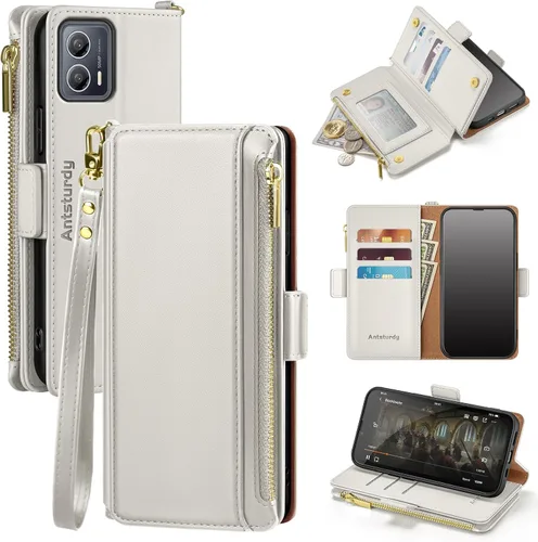 Antsturdy Funda tipo cartera compatible con Motorola Moto G 5G 2023 con tarjetero, de piel sintética, a prueba de golpes, con bloqueo RFID, correa