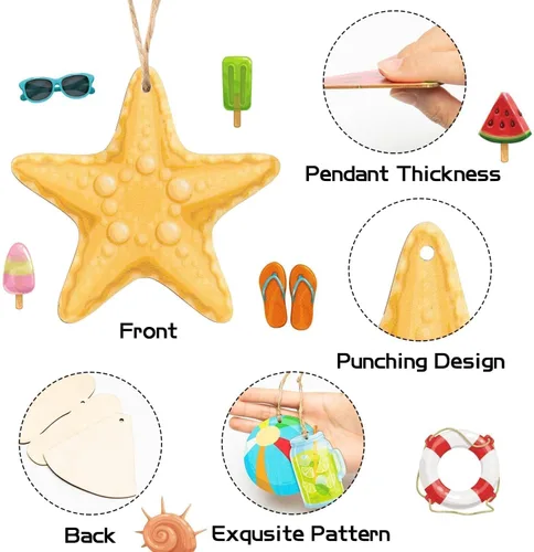 Miniatura 2 de Adornos colgantes de madera de verano, 37 decoraciones hawaianas de verano para puerta de árbol con cuerda, decoraciones de fiesta de vacaciones