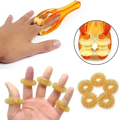 Miniatura 2 de eyxformula Rodillo masajeador de 2 dedos y 5 anillos de acupresión, alivio del dolor de artritis y herramienta de terapia de dedos gatillo