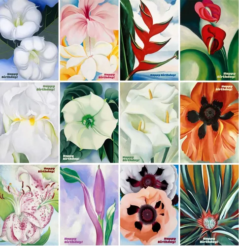 Miniatura 2 de PIXILUV Tarjetas de felicitación de feliz cumpleaños 12 tarjetas de notas ~ Increíbles flores fantásticas y deseos de cumpleaños de Georgia O'Keeffe