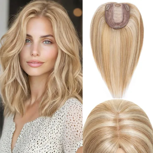 Miniatura 16 de Rich Choices Pelucas con topper de cabello para mujeres, cabello humano real 100% Remy, sin flequillo, para mujeres con adelgazamiento en la parte