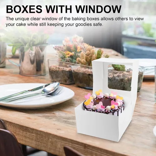 Miniatura 7 de MT Products - Caja de panadería para tartas / pasteles con ventana emergente, de armado automático, de cartón Kraft blanco
