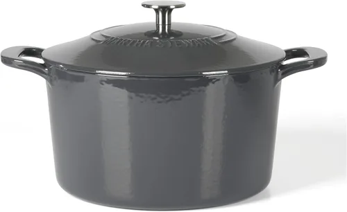 Miniatura 25 de MARTHA STEWART Gatwick - Horno holandés de hierro fundido esmaltado de 7 cuartos de galón, lino blanco con oro, horno holandés resistente para Lino