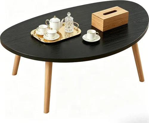 Miniatura 13 de Mesa auxiliar pequeña, mesa baja con patas de madera maciza, mesa auxiliar ovalada de 23.6 pulgadas, mesa auxiliar auxiliar de pie para sentarse