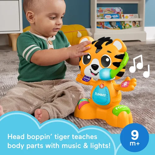 Miniatura 2 de Fisher-Price Juguete de aprendizaje para bebés Link Squad Bop & Groove Tiger con música y luces para mayores de 9 meses, compatible solo