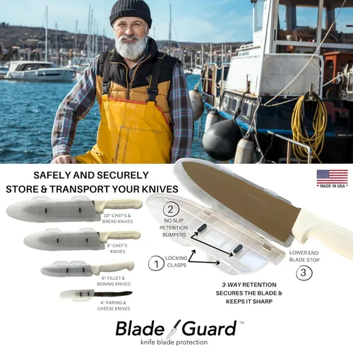Miniatura 8 de Protector de hoja de cuchillo fabricado en Estados Unidos, almacenamiento y transporte seguros para cuchillos de cocina, protege los bordes en Gris