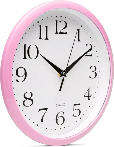 Miniatura 3 de Bernhard Products - Reloj de cuarzo de pared rosa claro, silencioso, sin tictac, redondo, 10 pulgadas, a pilas y fácil de leer, para hogar, cocina