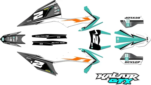 Miniatura 6 de Kit gráfico para KTM Enduro 4-Stroke 250 EXC-F, 350 EXC-F, 450 EXC-F y 500 EXC-F años 2020, 2021, 2022 y 2023 Razor Series Azul-Verde 16 Mil