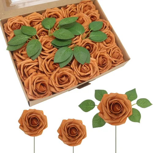 Miniatura 41 de Flores Artificiales Rosas Realistas, 50 piezas de rosas falsas con tallo de aspecto real para ramos de boda DIY, centros de mesa, despedida