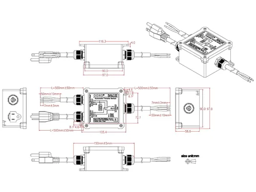 Miniatura 6 de Interruptor de transferencia automática de 15 amperios AC120V, interruptor de transferencia automática ATS (cables centrales + NEMA 5-15P)
