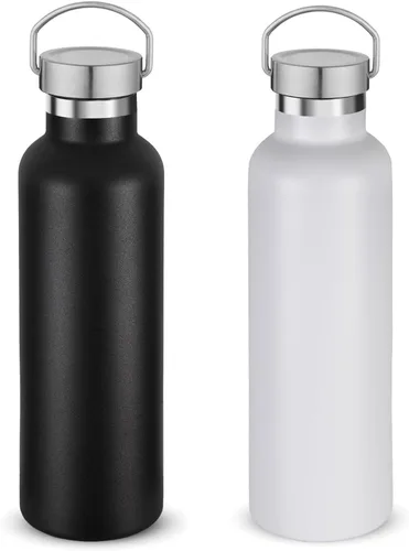 Miniatura 30 de Volhoply 24 onzas Botella de agua aislada con boca estándar con tapa de combinación de plástico y acero inoxidable, botellas de agua de 304 18/8